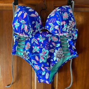 Navy Floral Stripe Two Piece Bikini